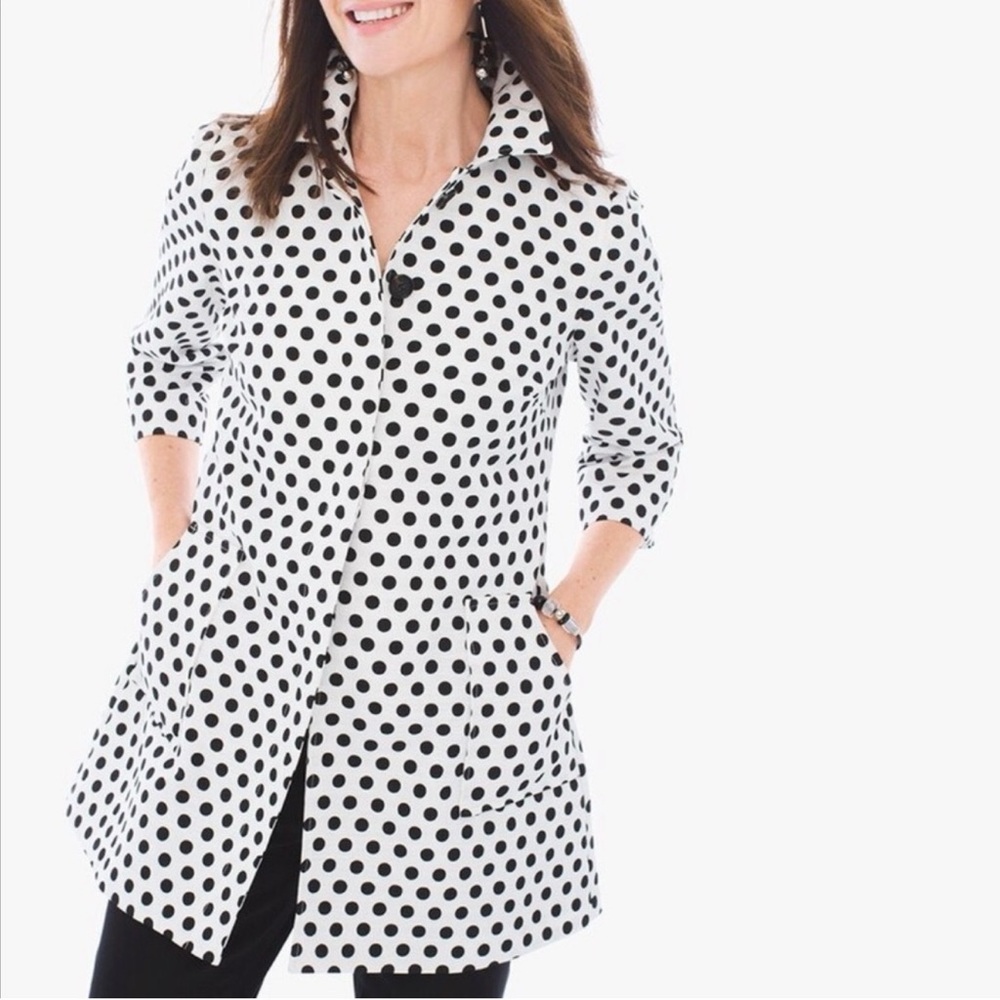Chico's Black and White Polka Dot Button Down Shirt - Picture 1 of 7